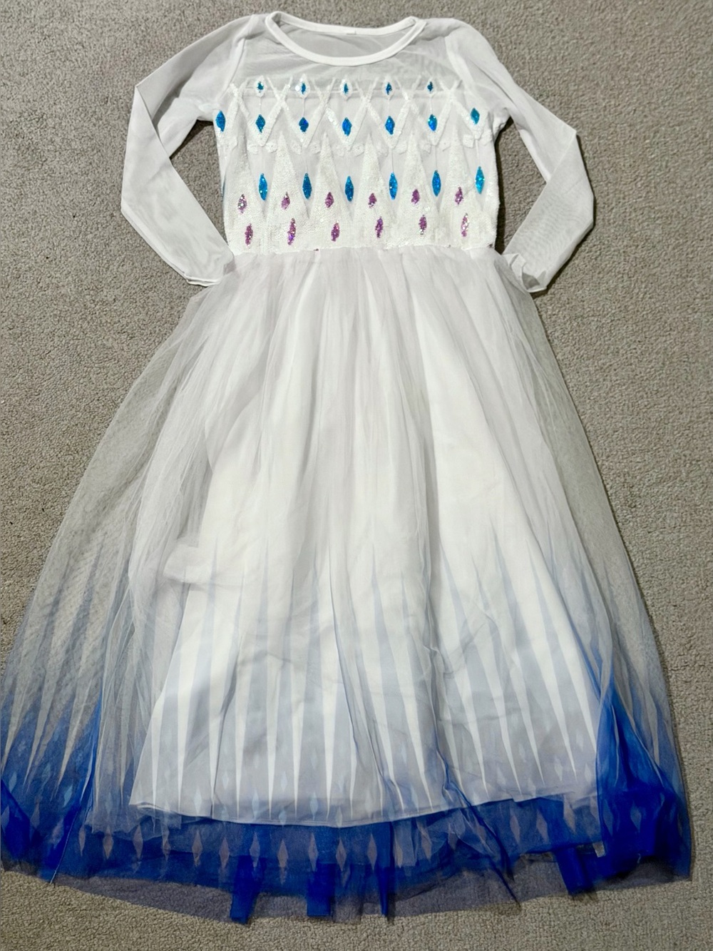 Elsa-Inspired White and Blue Kids Costume Dress - Size 10 Kids